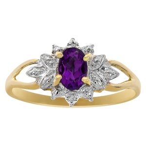 0.50 Ct Amethyst & 0.01 Ct Diamond Vintage Ring